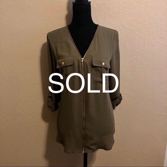 G by Guess Zip Front Dress Shirt with gold accents. Size: M - Picture 8 of 8